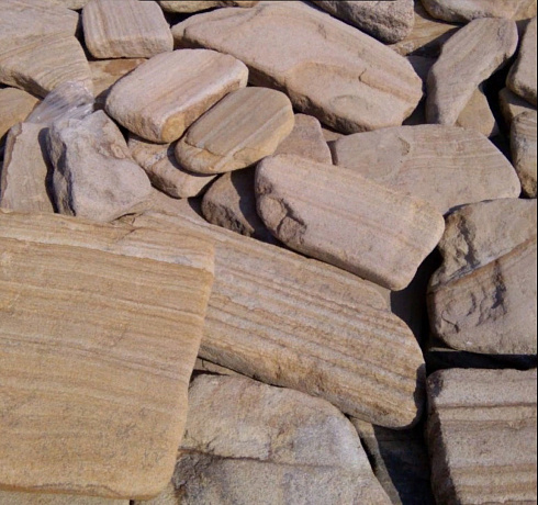 Kamenclub.ru: Песчаник пластушка галтованный желтый с рисунком (3 см)  купить в Севастополе плитняк - пластушка желтый песчаник 21000 руб/м3   фото КАМЕНЬ КЛУБ