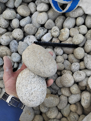 Kamenclub.ru: Галька речная окат (серо-белая) фр. 70-120 мм купить  в Севастополе галька галечник бело-серая, серо-белая, серая, белая речная природная галька  8000 руб/т   фото КАМЕНЬ КЛУБ