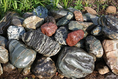 Kamenclub.ru: Ландшафтные валунчики фр.100-500 мм.  купить в Севастополе крупный природный камень серый, темно-серый, светло-серый речной валун крупный 4800 руб/т   фото КАМЕНЬ КЛУБ