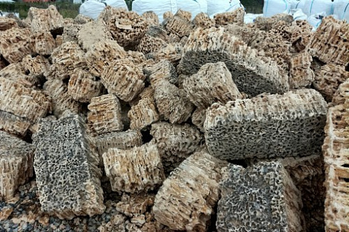 Kamenclub.ru: Крымский природный меотис фр. 100-500 мм.  купить в Севастополе меотис бежевый рыжий молочный желтый ракушечник 4 500 руб/т   фото КАМЕНЬ КЛУБ